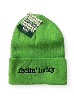 St. Patrick's Day Feelin' Lucky Green Beanie Hat Adult One Size - New With Tags